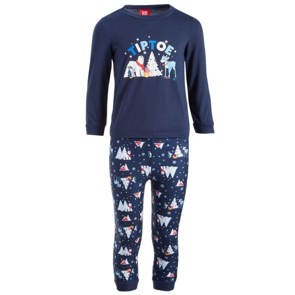 Family PJs Boys Tiptoe Christmas Pajama Set, Blue, Toddler, 2T, DM